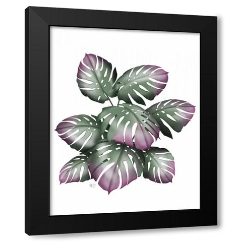 Monstera Plant, Pink and Green Black Modern Wood Framed Art Print with Double Matting by Fab Funky