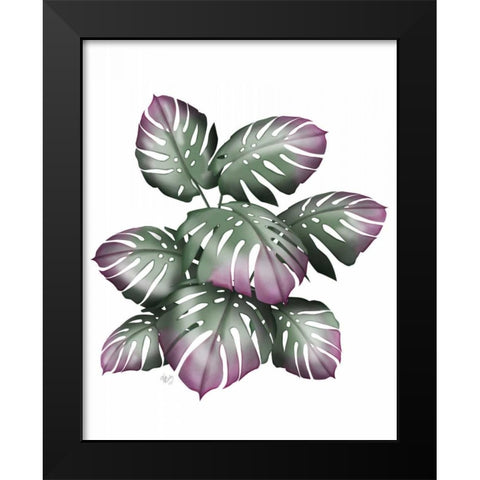 Monstera Plant, Pink and Green Black Modern Wood Framed Art Print by Fab Funky