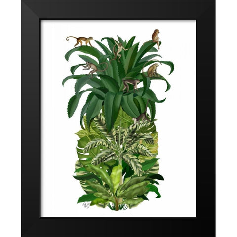 Pineapple, Monkeys Black Modern Wood Framed Art Print by Fab Funky