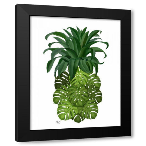 Pineapple, Monstera Leaf Black Modern Wood Framed Art Print with Double Matting by Fab Funky