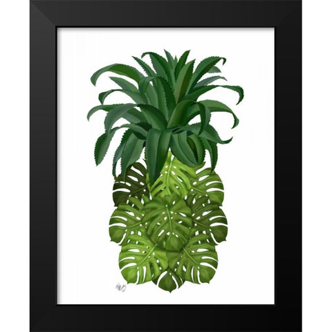 Pineapple, Monstera Leaf Black Modern Wood Framed Art Print by Fab Funky