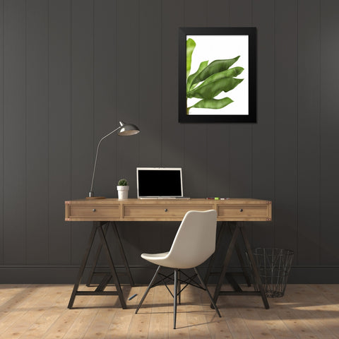 Banana Leaves 1, Green on White Black Modern Wood Framed Art Print by Fab Funky