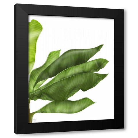 Banana Leaves 1, Green on White Black Modern Wood Framed Art Print by Fab Funky