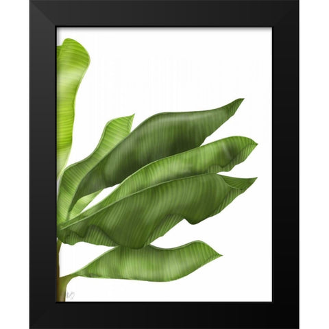 Banana Leaves 1, Green on White Black Modern Wood Framed Art Print by Fab Funky