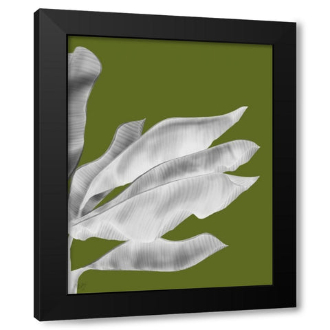 Banana Leaves 1, White On Green Black Modern Wood Framed Art Print by Fab Funky