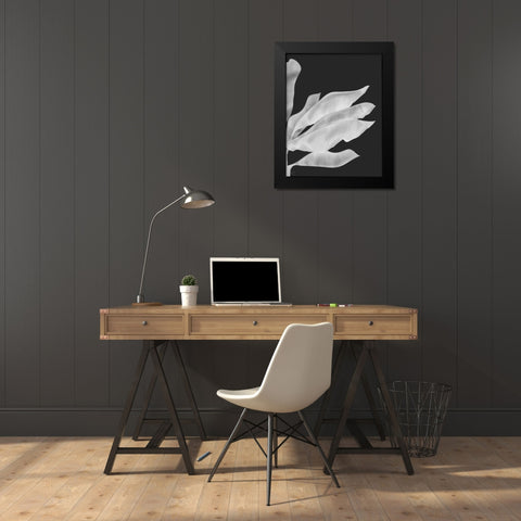Banana Leaves 1, White On Black Black Modern Wood Framed Art Print by Fab Funky