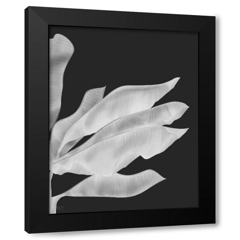 Banana Leaves 1, White On Black Black Modern Wood Framed Art Print with Double Matting by Fab Funky