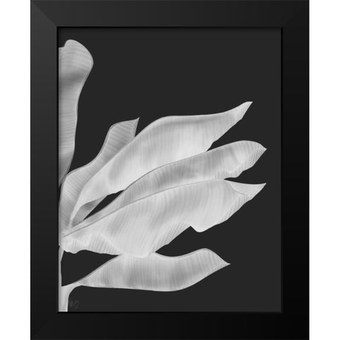 Banana Leaves 1, White On Black Black Modern Wood Framed Art Print by Fab Funky