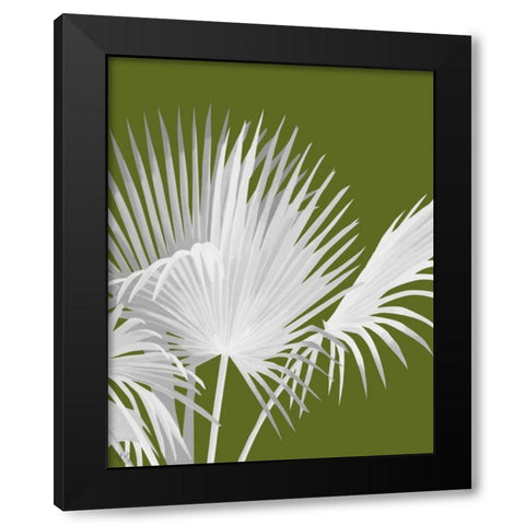 Fan Palm 1, White on Green Black Modern Wood Framed Art Print by Fab Funky