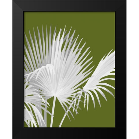 Fan Palm 1, White on Green Black Modern Wood Framed Art Print by Fab Funky