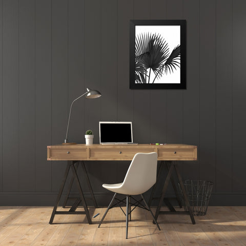 Fan Palm 1, Black On White Black Modern Wood Framed Art Print by Fab Funky