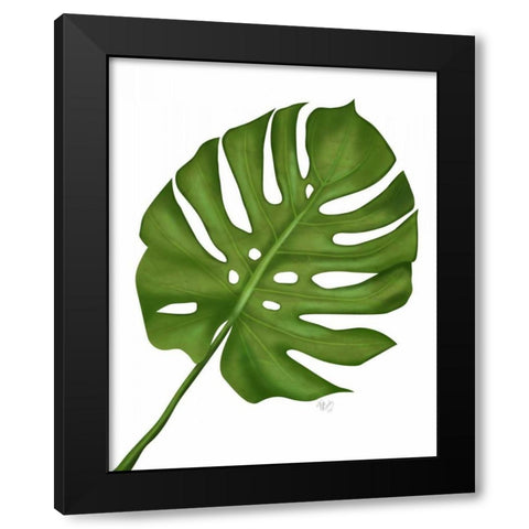 Monstera Leaf 1, Green on White Black Modern Wood Framed Art Print with Double Matting by Fab Funky