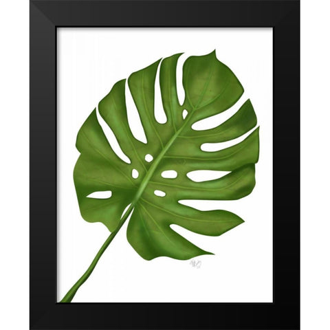 Monstera Leaf 1, Green on White Black Modern Wood Framed Art Print by Fab Funky