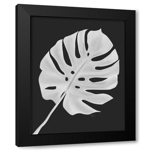 Monstera Leaf 1, White On Black Black Modern Wood Framed Art Print by Fab Funky