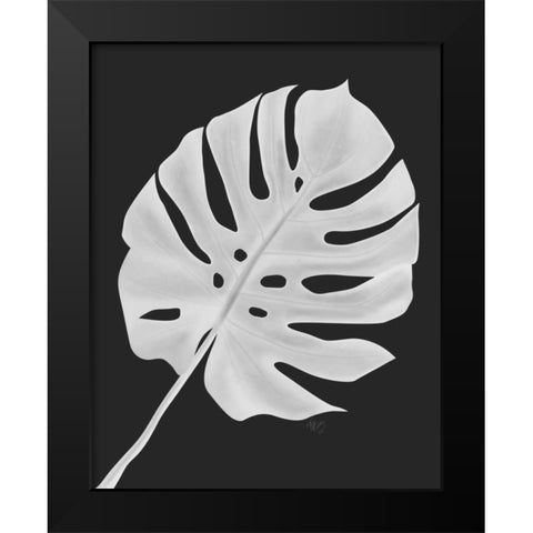 Monstera Leaf 1, White On Black Black Modern Wood Framed Art Print by Fab Funky