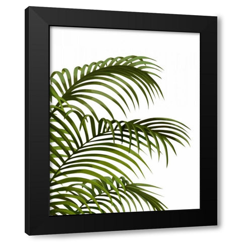 Palm Leaf 1, Green On White Black Modern Wood Framed Art Print with Double Matting by Fab Funky