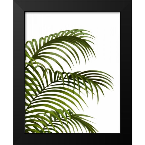 Palm Leaf 1, Green On White Black Modern Wood Framed Art Print by Fab Funky