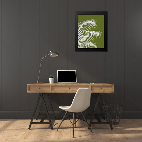 Palm Leaf 1, White On Green Black Modern Wood Framed Art Print by Fab Funky