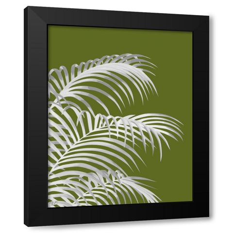Palm Leaf 1, White On Green Black Modern Wood Framed Art Print by Fab Funky