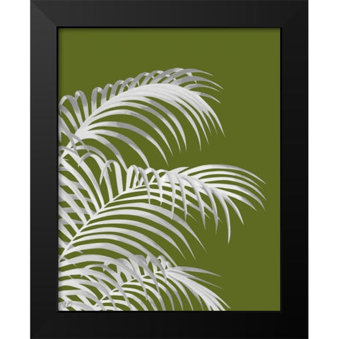 Palm Leaf 1, White On Green Black Modern Wood Framed Art Print by Fab Funky