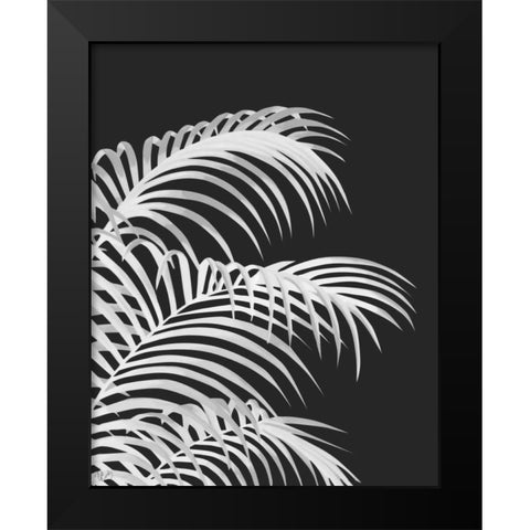 Palm Leaf 1, White On Black Black Modern Wood Framed Art Print by Fab Funky