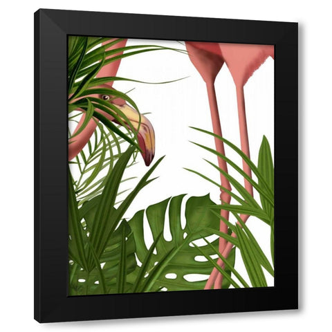 Flamingo Peering Black Modern Wood Framed Art Print by Fab Funky