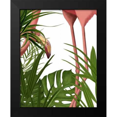 Flamingo Peering Black Modern Wood Framed Art Print by Fab Funky