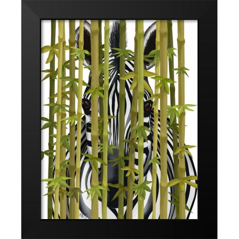 Bamboo Zebra Black Modern Wood Framed Art Print by Fab Funky