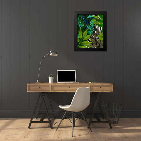Zebra in Green Leaves Black Modern Wood Framed Art Print by Fab Funky
