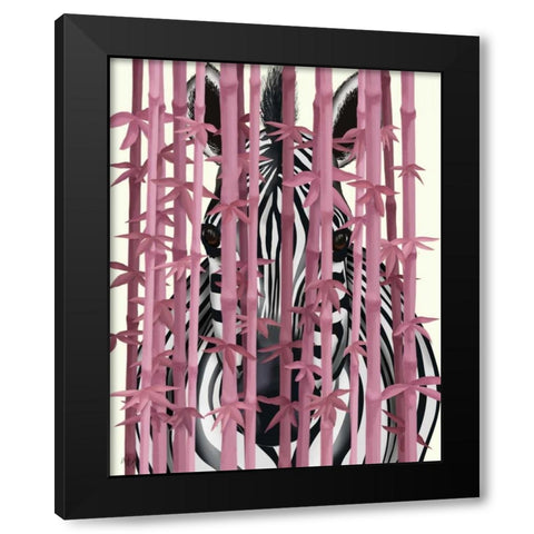Pink Bamboo Zebra Black Modern Wood Framed Art Print with Double Matting by Fab Funky