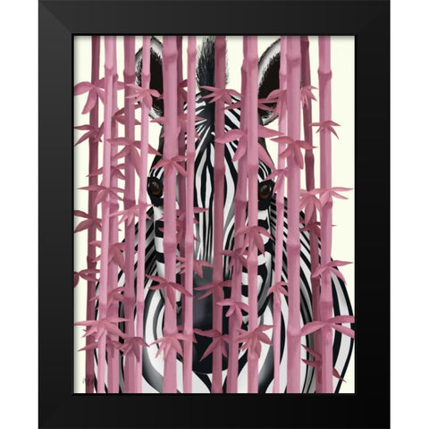 Pink Bamboo Zebra Black Modern Wood Framed Art Print by Fab Funky