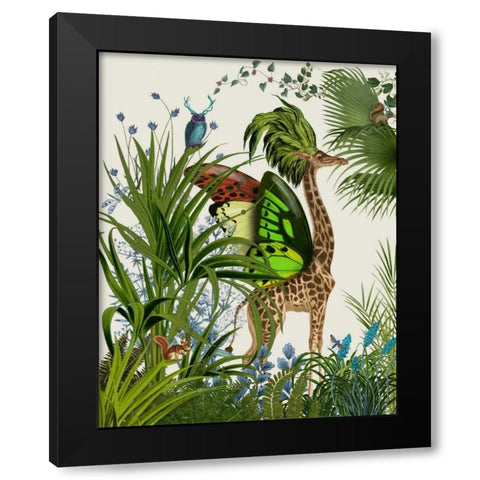 Tropical Giraffe 1 Black Modern Wood Framed Art Print with Double Matting by Fab Funky