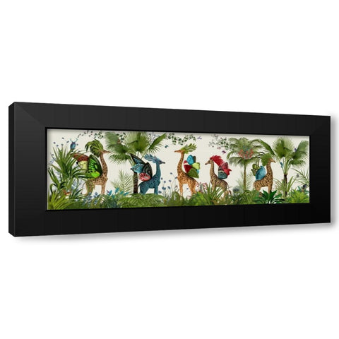 Tropical Giraffes, Bright Black Modern Wood Framed Art Print by Fab Funky