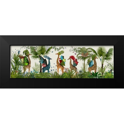 Tropical Giraffes, Bright Black Modern Wood Framed Art Print by Fab Funky