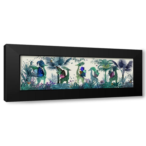 Tropical Giraffes, Blue Black Modern Wood Framed Art Print by Fab Funky