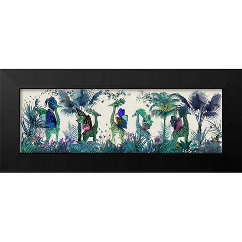 Tropical Giraffes, Blue Black Modern Wood Framed Art Print by Fab Funky