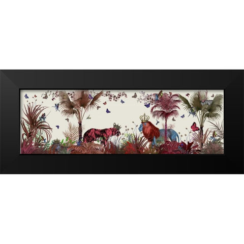 Tropical Lions, Red Black Modern Wood Framed Art Print by Fab Funky