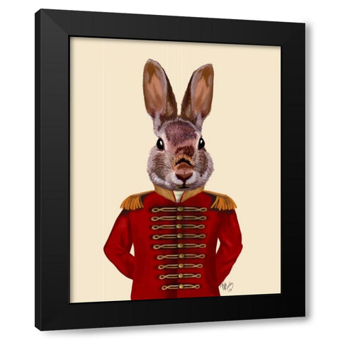 Military Rabbit in Red Black Modern Wood Framed Art Print by Fab Funky