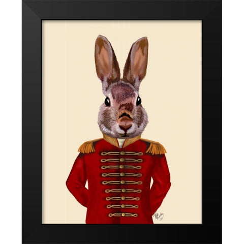 Military Rabbit in Red Black Modern Wood Framed Art Print by Fab Funky