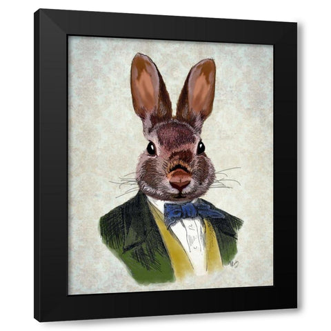 Rabbit in Green Jacket Black Modern Wood Framed Art Print with Double Matting by Fab Funky