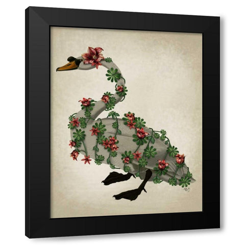 Bound Swan on cream Black Modern Wood Framed Art Print with Double Matting by Fab Funky