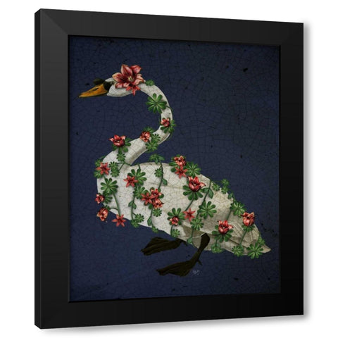 Bound Swan on blue Black Modern Wood Framed Art Print with Double Matting by Fab Funky