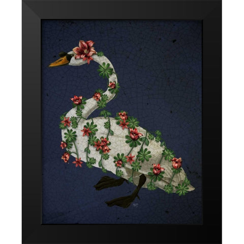 Bound Swan on blue Black Modern Wood Framed Art Print by Fab Funky