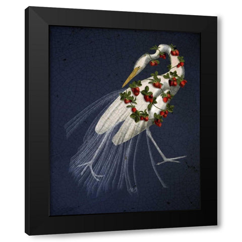 Bound White Heron on blue Black Modern Wood Framed Art Print by Fab Funky