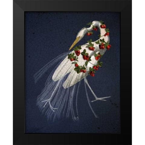 Bound White Heron on blue Black Modern Wood Framed Art Print by Fab Funky