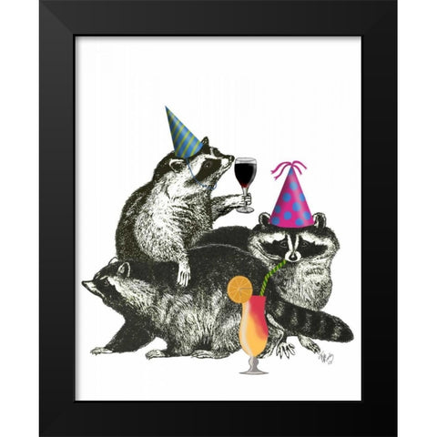Raccoon Party Black Modern Wood Framed Art Print by Fab Funky