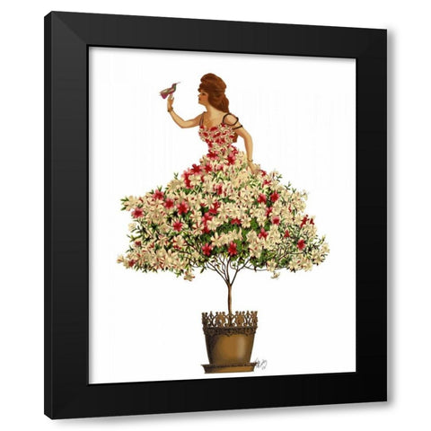 Woman in Floral Dress Black Modern Wood Framed Art Print with Double Matting by Fab Funky