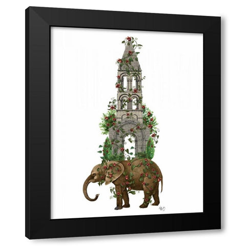 Elephant Tower Black Modern Wood Framed Art Print by Fab Funky