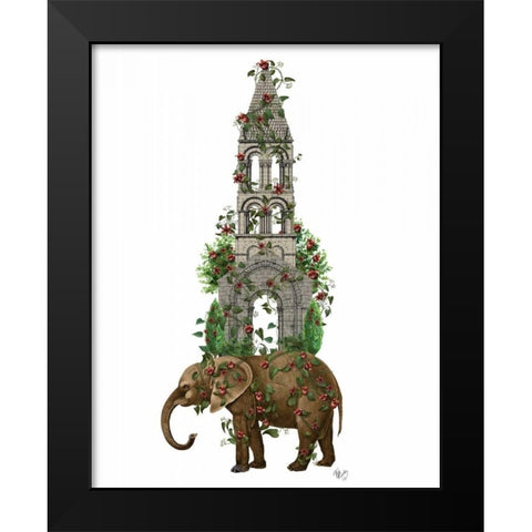 Elephant Tower Black Modern Wood Framed Art Print by Fab Funky