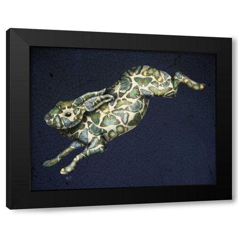 Butterfly Hare Black Modern Wood Framed Art Print by Fab Funky